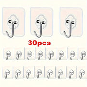 Ganchos adhesivos transparentes y sin costuras para colgar en paredes y azulejos, multifuncionales, pack de 30