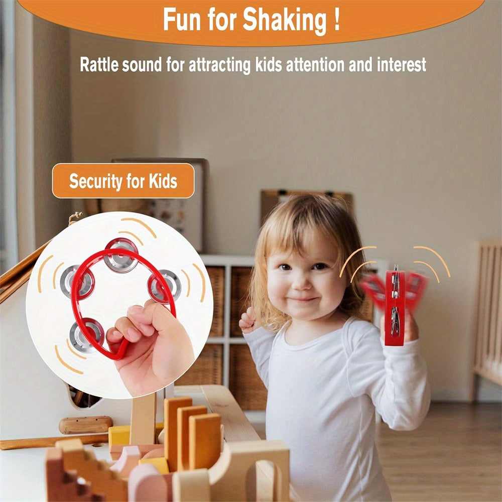 Яркий бубен с 4 колоколами - прочный пластиковый перкуссионный инструмент для всех возрастов, отлично подходит для мероприятий и любителей музыки.