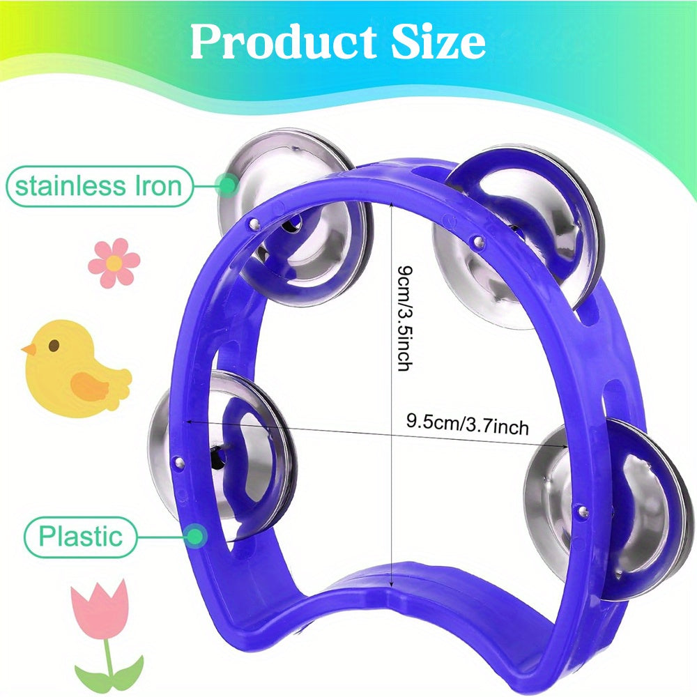 Vibrant Plastic Tambourine with 4 Bells for Kids and Adults Music Party Event