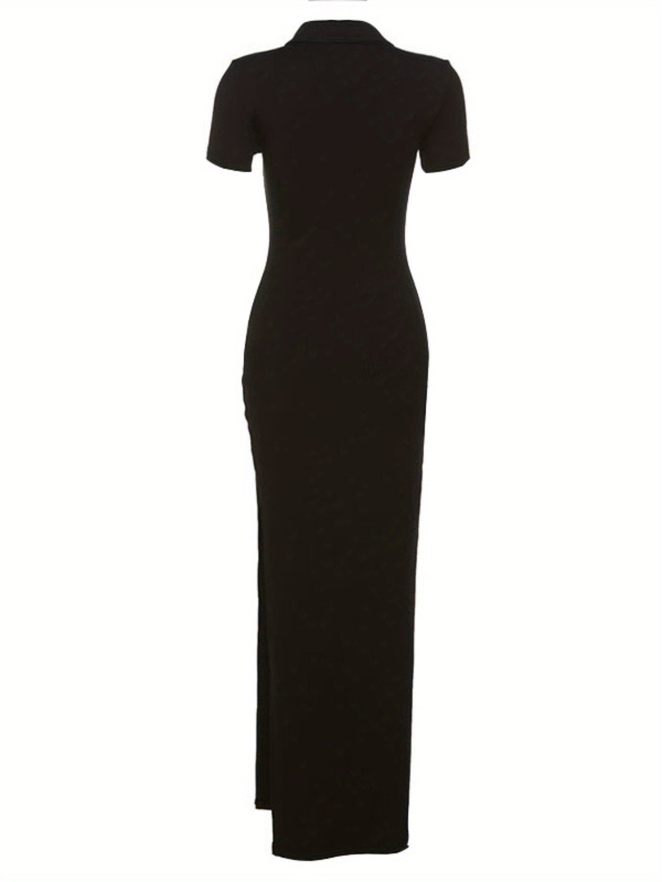 Chic ayollar uchun tugmachali bo'yinli ko'ylak, qisqa yeng, ribbed to'qima, yon yirtilish - yoz uchun ideal