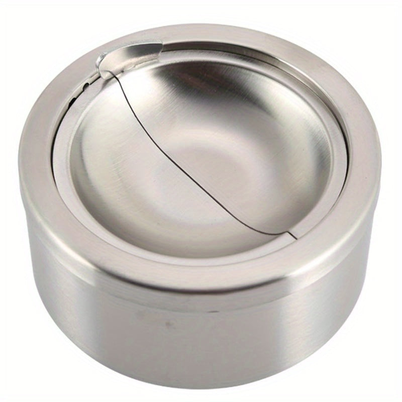 Stainless Steel Windproof Ashtray with Lid Portable Round Outdoor Use