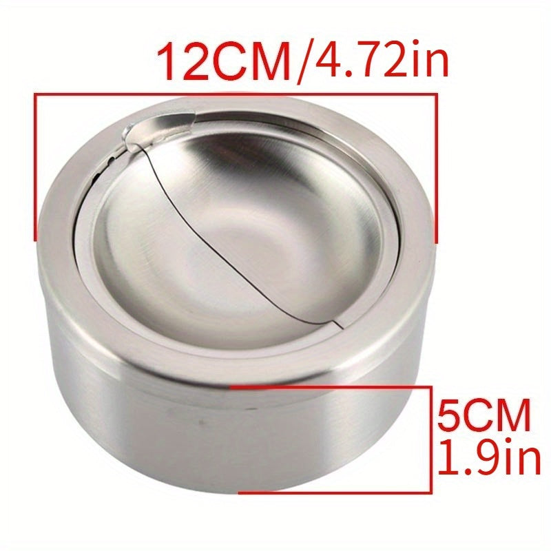Stainless Steel Windproof Ashtray with Lid Portable Round Outdoor Use