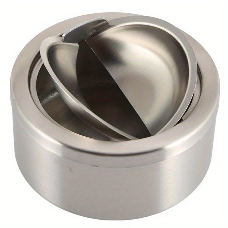 Stainless Steel Windproof Ashtray with Lid Portable Round Outdoor Use