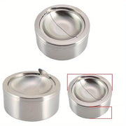 Stainless Steel Windproof Ashtray with Lid Portable Round Outdoor Use