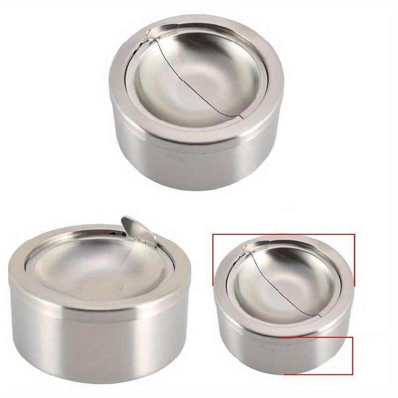 Stainless Steel Windproof Ashtray with Lid Portable Round Outdoor Use