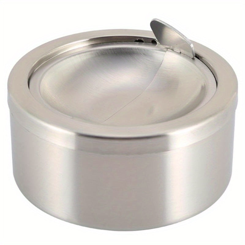 Stainless Steel Windproof Ashtray with Lid Portable Round Outdoor Use