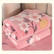 Pink Floral Print Flannel Blanket Soft Cozy Multi-Use for Home Travel Camping