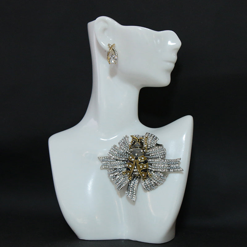 Antique-Inspired Ladybug Brooch with Imitation Pearls and Rhinestones for Women