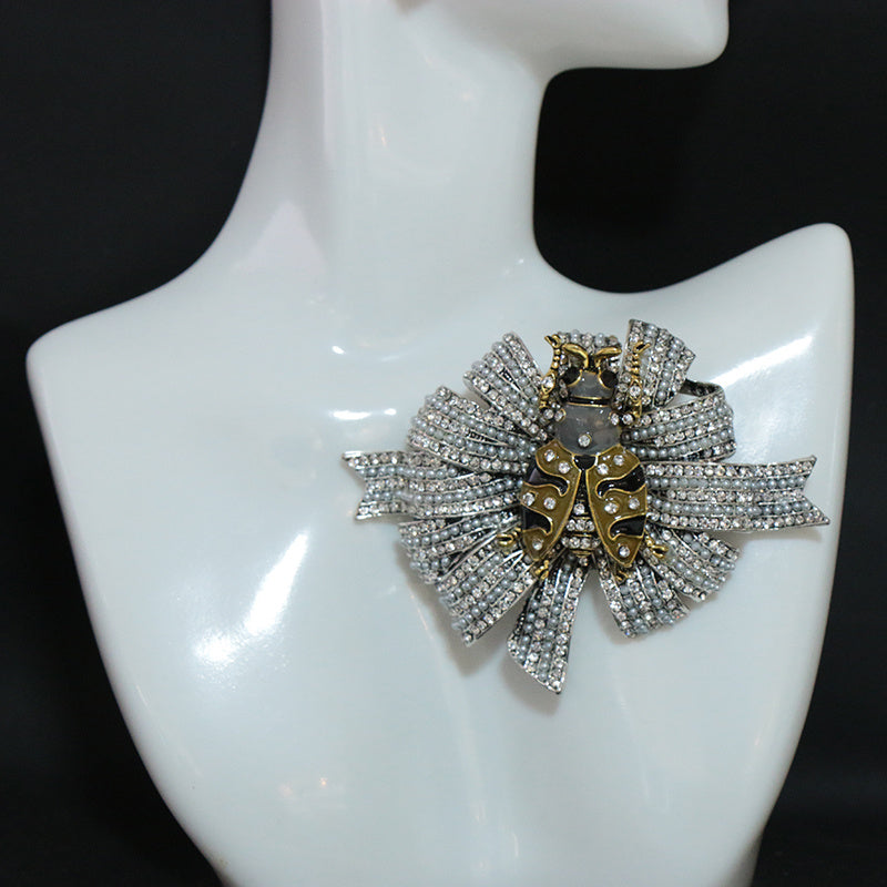 Antique-Inspired Ladybug Brooch with Imitation Pearls and Rhinestones for Women