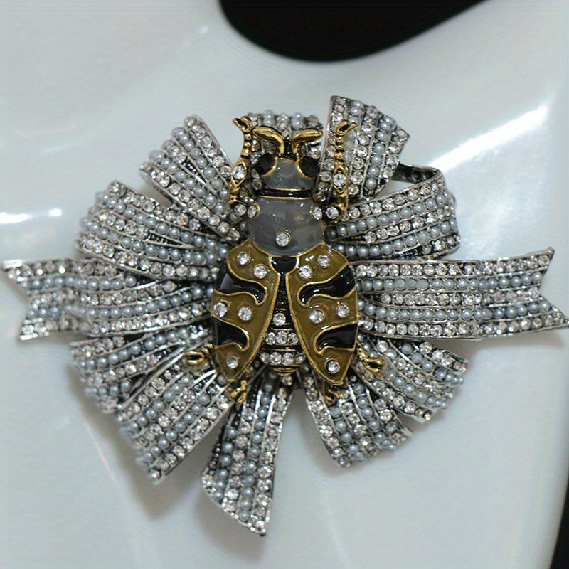 Antique-Inspired Ladybug Brooch with Imitation Pearls and Rhinestones for Women