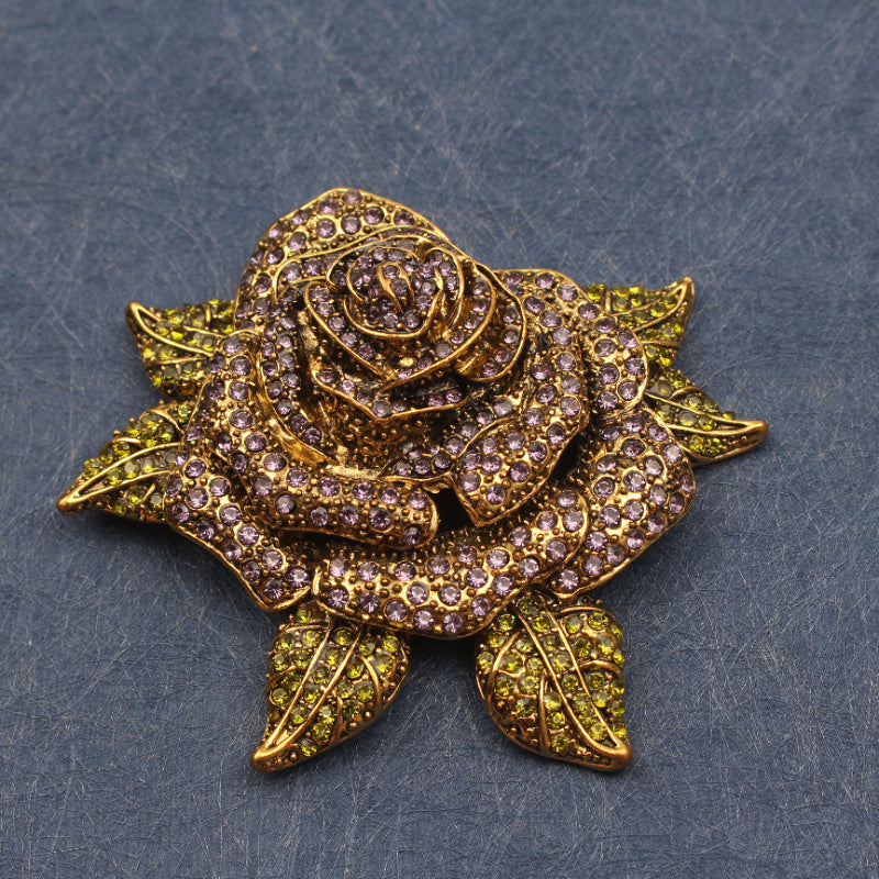 Minimalist Flower-Shaped Enamel Rose Brooch with Czech Diamond Accents Stylish Floral Pin for Fashion Accessory