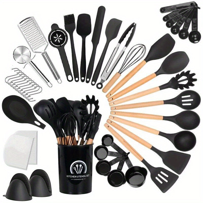 43-Piece Silicone Kitchen Utensil Set Non-Stick Heat Resistant Tools with Stainless Steel Handles