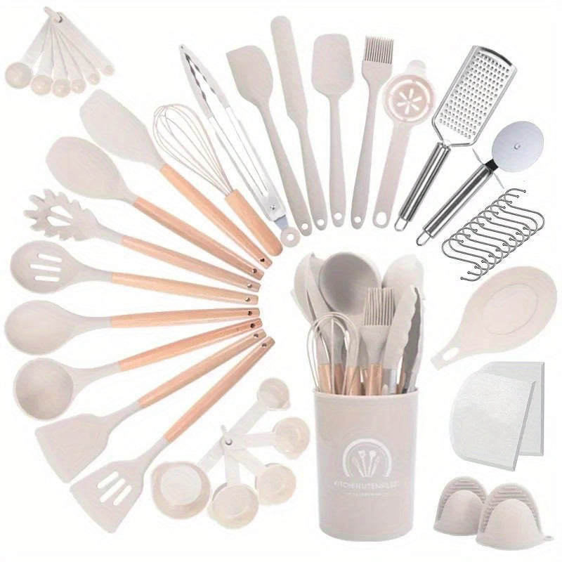 43-Piece Silicone Kitchen Utensil Set Non-Stick Heat Resistant Tools with Stainless Steel Handles