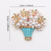Enamel Floral Brooch with Faux Pearls and Rhinestones, Irregular Flower Design