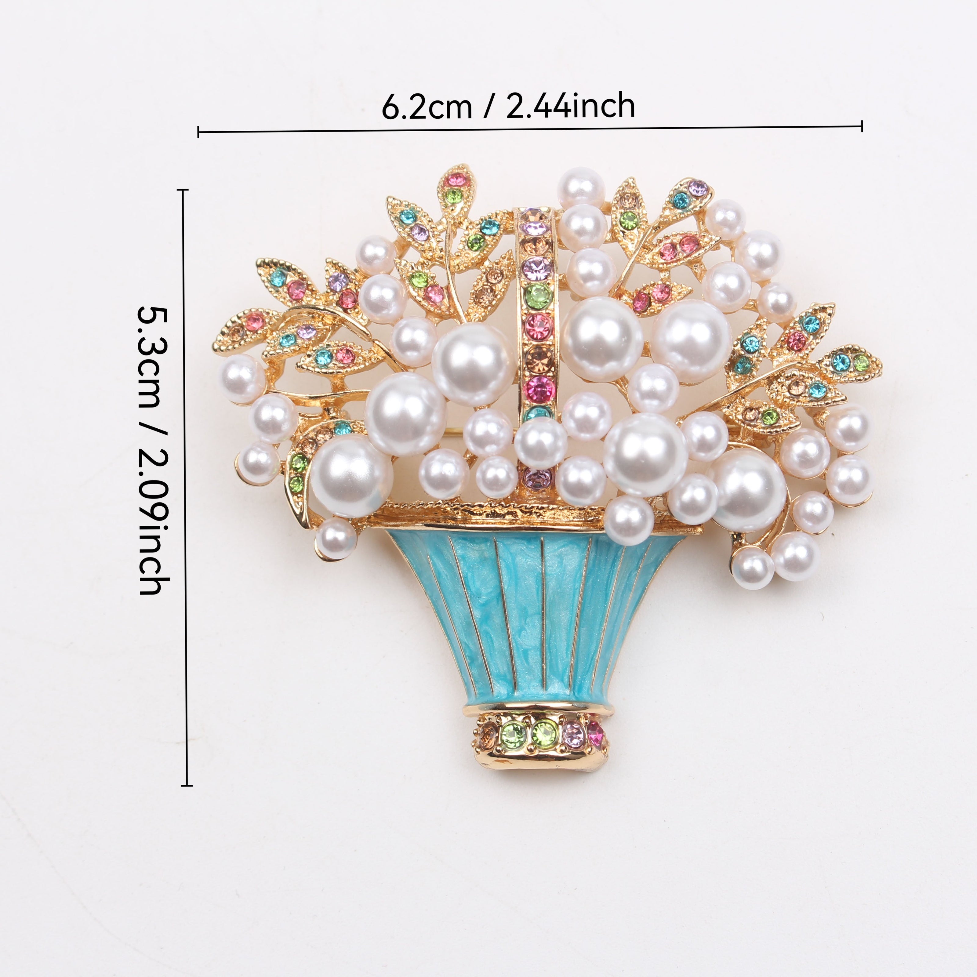 Enamel Floral Brooch with Faux Pearls and Rhinestones, Irregular Flower Design