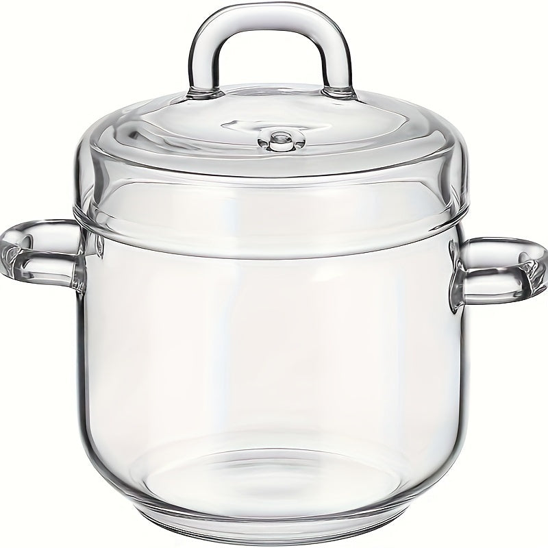 Borosilicate Glass Stew Pot with Lid 11.83oz Heat-Resistant Cookware for Soup Pasta