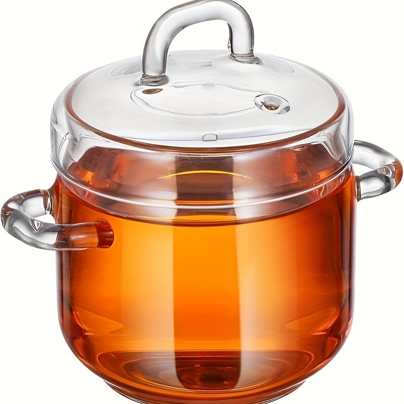 Borosilicate Glass Stew Pot with Lid 11.83oz Heat-Resistant Cookware for Soup Pasta