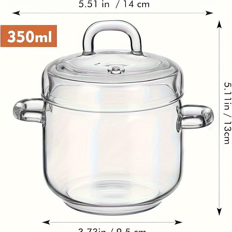 Borosilicate Glass Stew Pot with Lid 11.83oz Heat-Resistant Cookware for Soup Pasta