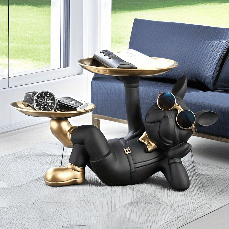 Bandeja decorativa de resina con forma de pequeño bulldog para organizar llaves, joyas y pequeños accesorios