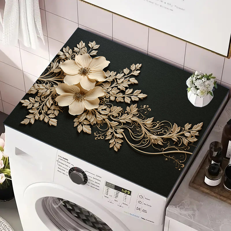 Floral Polyester Dish Drying Mat for Kitchen Countertop Microwave and Washing Machine Use
