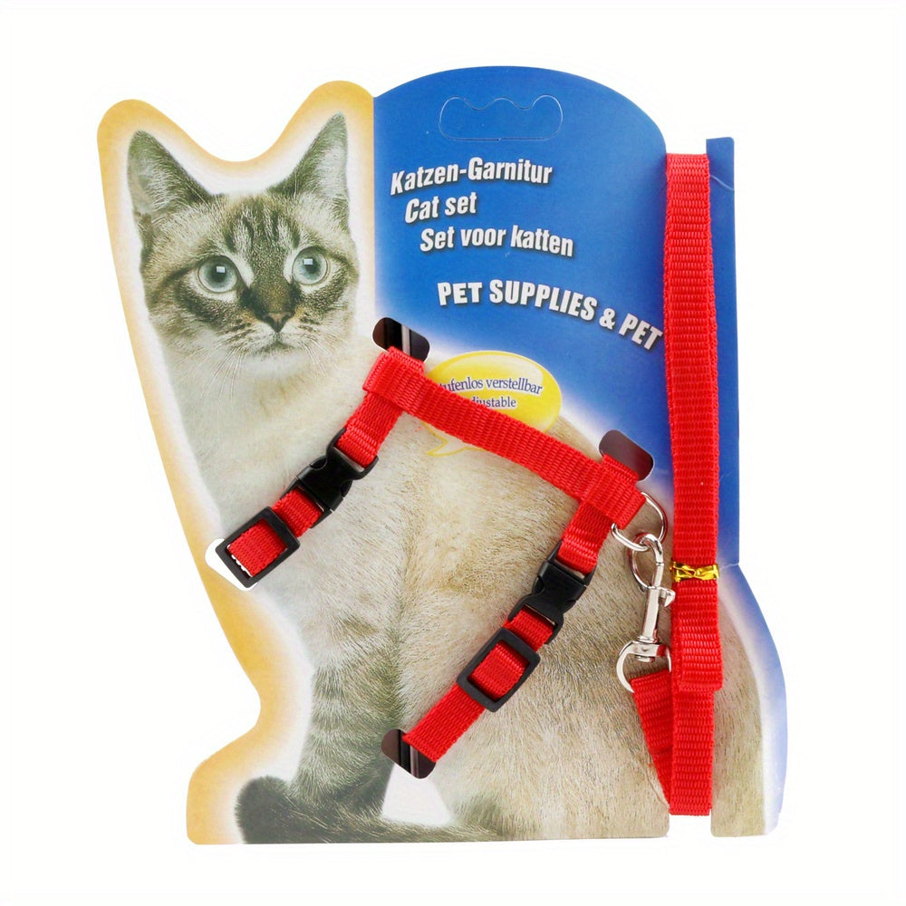 Adjustable Cat Harness and Leash Set for Kittens, Polyester, Small, Solid Pattern