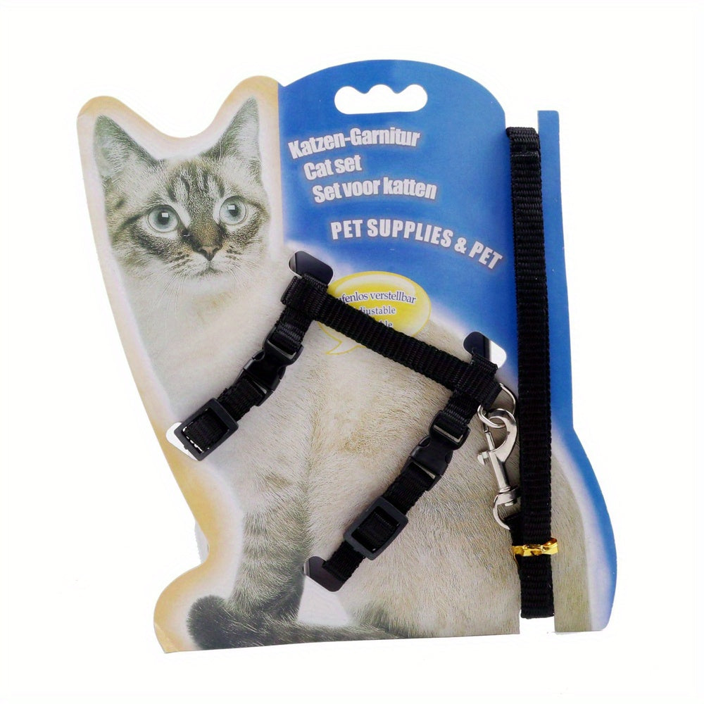 Adjustable Cat Harness and Leash Set for Kittens, Polyester, Small, Solid Pattern