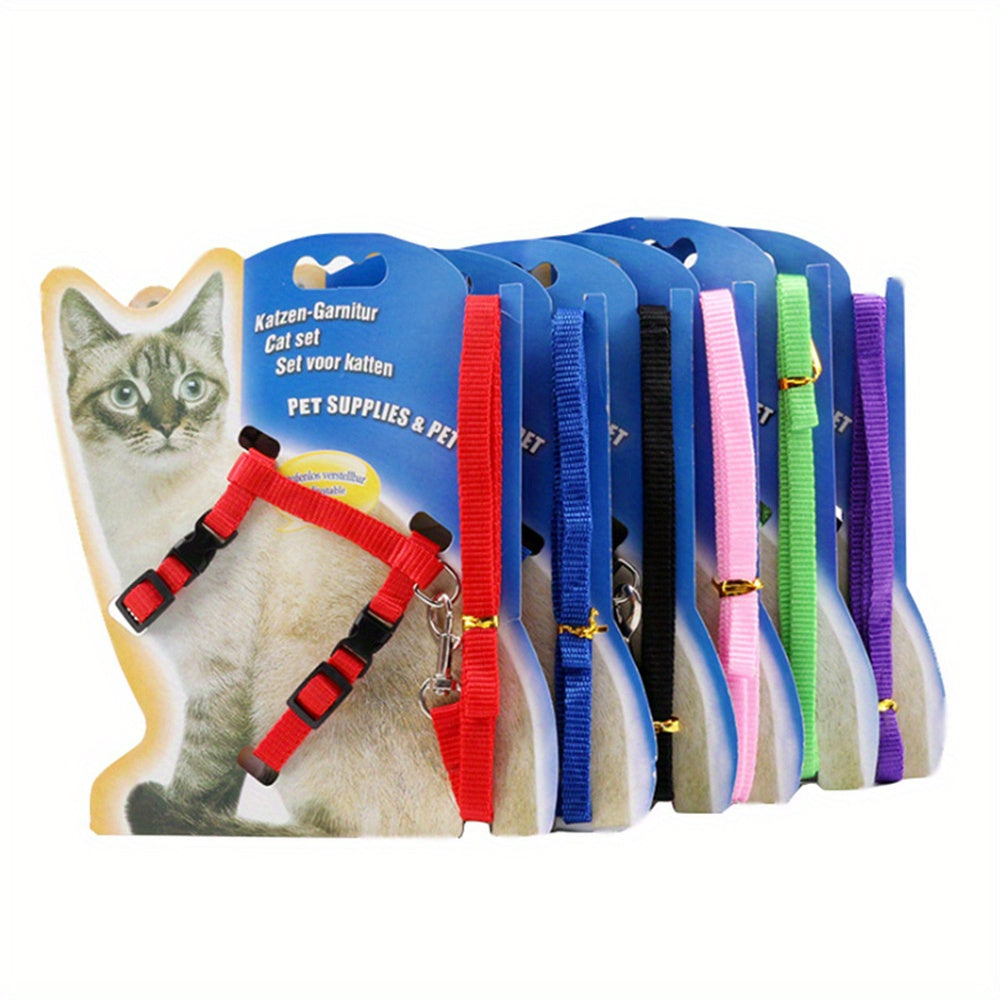 Adjustable Cat Harness and Leash Set for Kittens, Polyester, Small, Solid Pattern