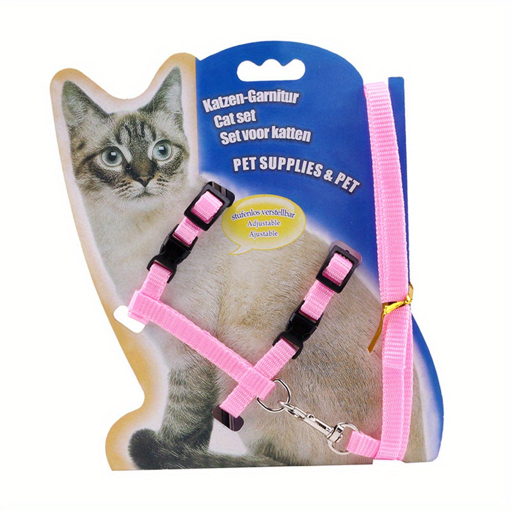 Adjustable Cat Harness and Leash Set for Kittens, Polyester, Small, Solid Pattern