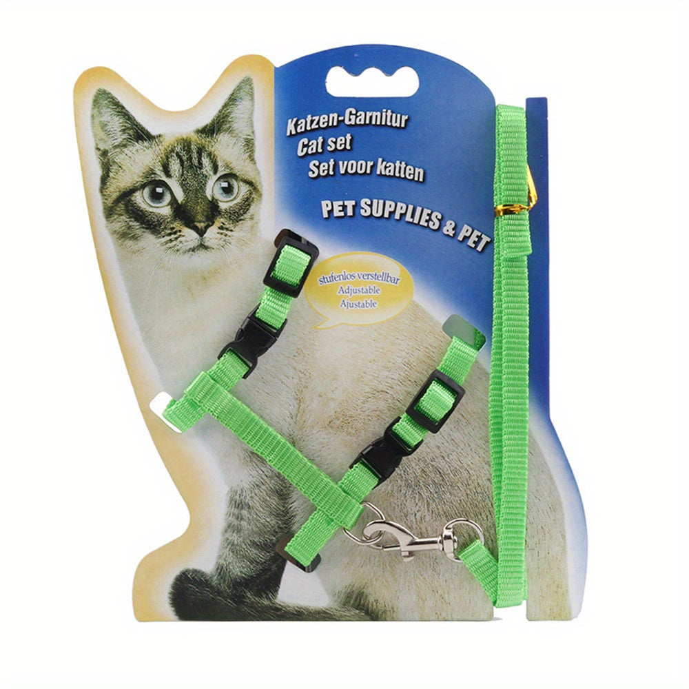 Adjustable Cat Harness and Leash Set for Kittens, Polyester, Small, Solid Pattern