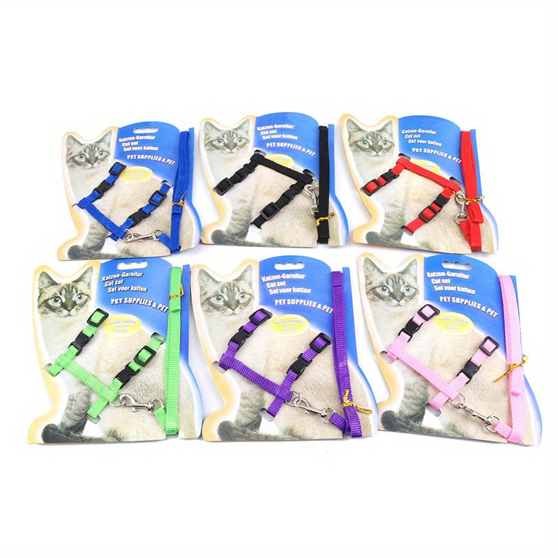 Adjustable Cat Harness and Leash Set for Kittens, Polyester, Small, Solid Pattern