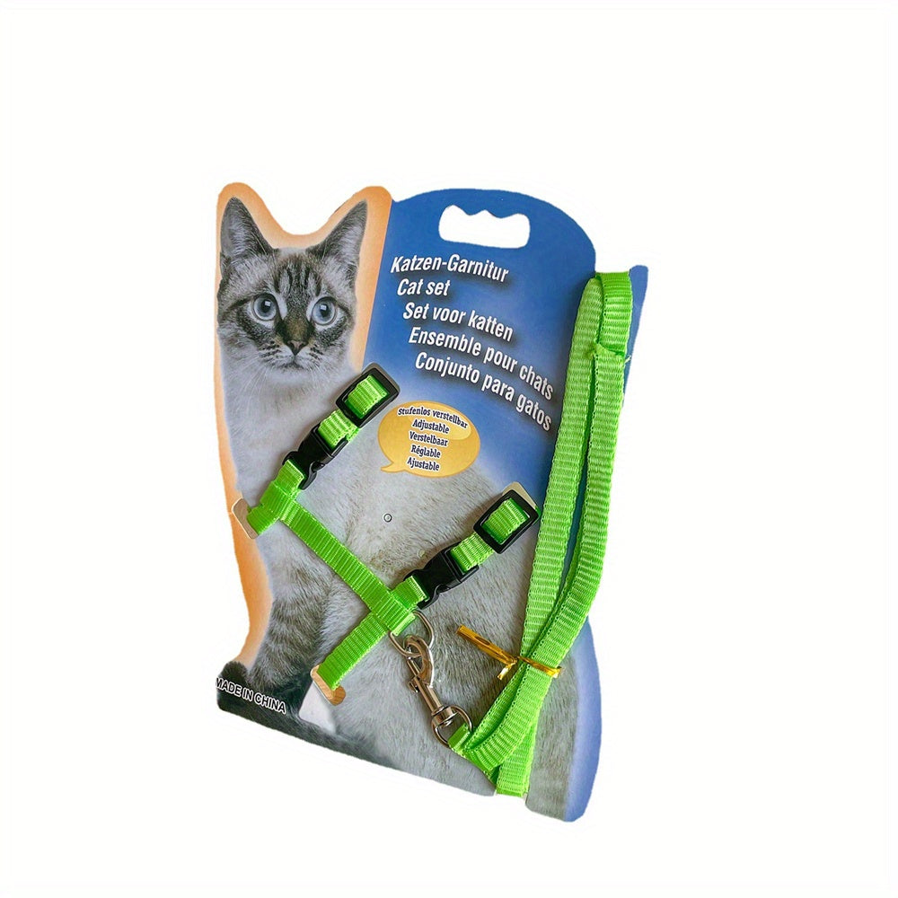 Adjustable Cat Harness and Leash Set for Kittens, Polyester, Small, Solid Pattern