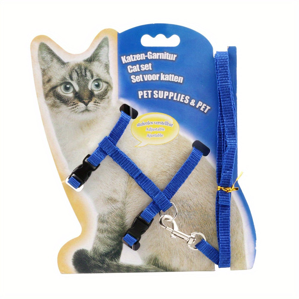 Adjustable Cat Harness and Leash Set for Kittens, Polyester, Small, Solid Pattern