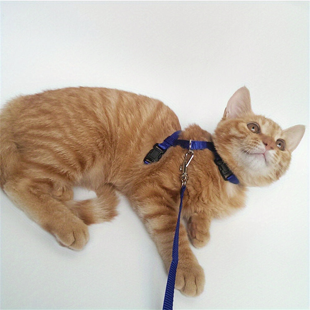 Adjustable Cat Harness and Leash Set for Kittens, Polyester, Small, Solid Pattern