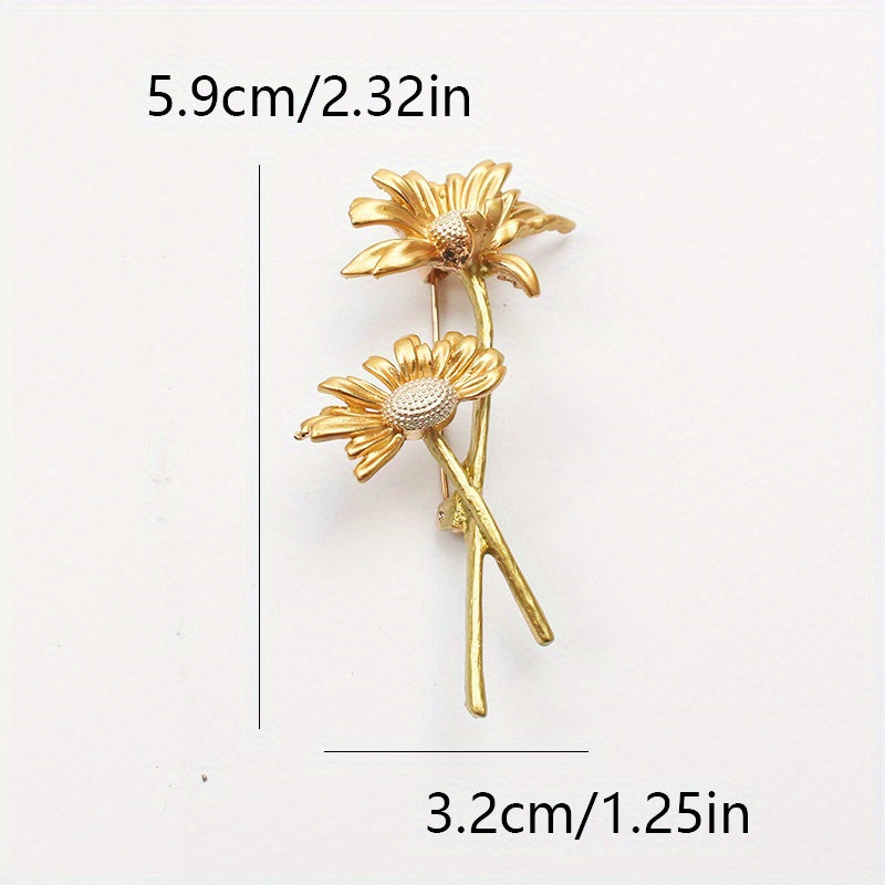 Ручная работа. Брошь с двумя подсолнухами и стразами, винтажный стиль, женский аксессуар