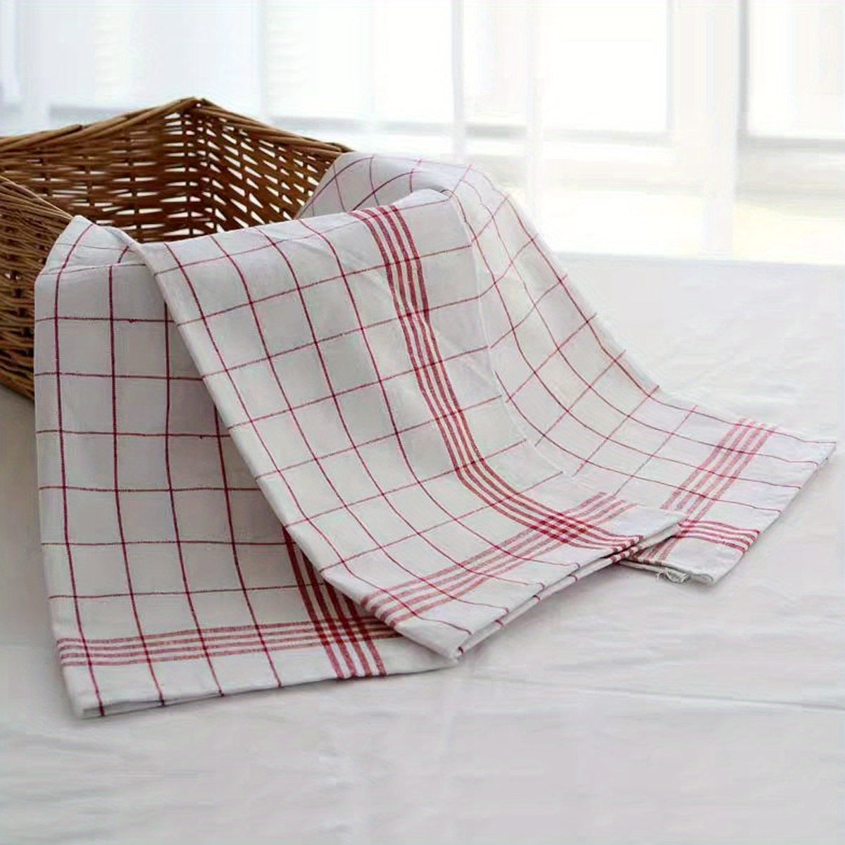 Paxta oshxona sochiqlari 3/6/12 dona, ko‘k, qizil, tekis va chiziqli, to‘g‘r shakldagi idish sochiqlari