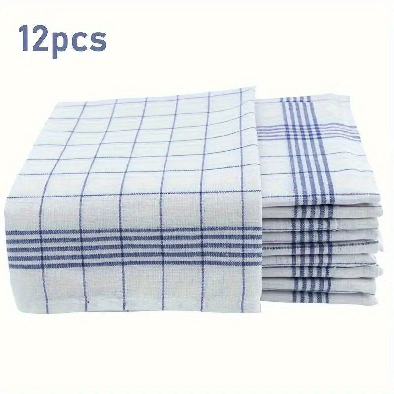 Paxta oshxona sochiqlari 3/6/12 dona, ko‘k, qizil, tekis va chiziqli, to‘g‘r shakldagi idish sochiqlari