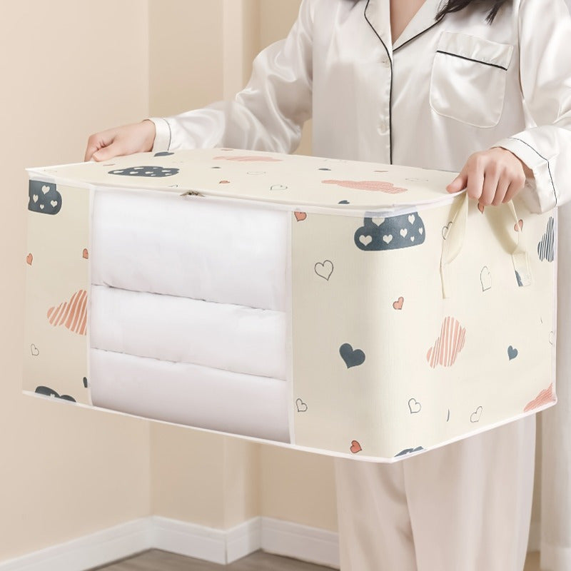 Gran caja de almacenamiento plegable con asas, ventana transparente impermeable para organizar ropa de cama y ropa