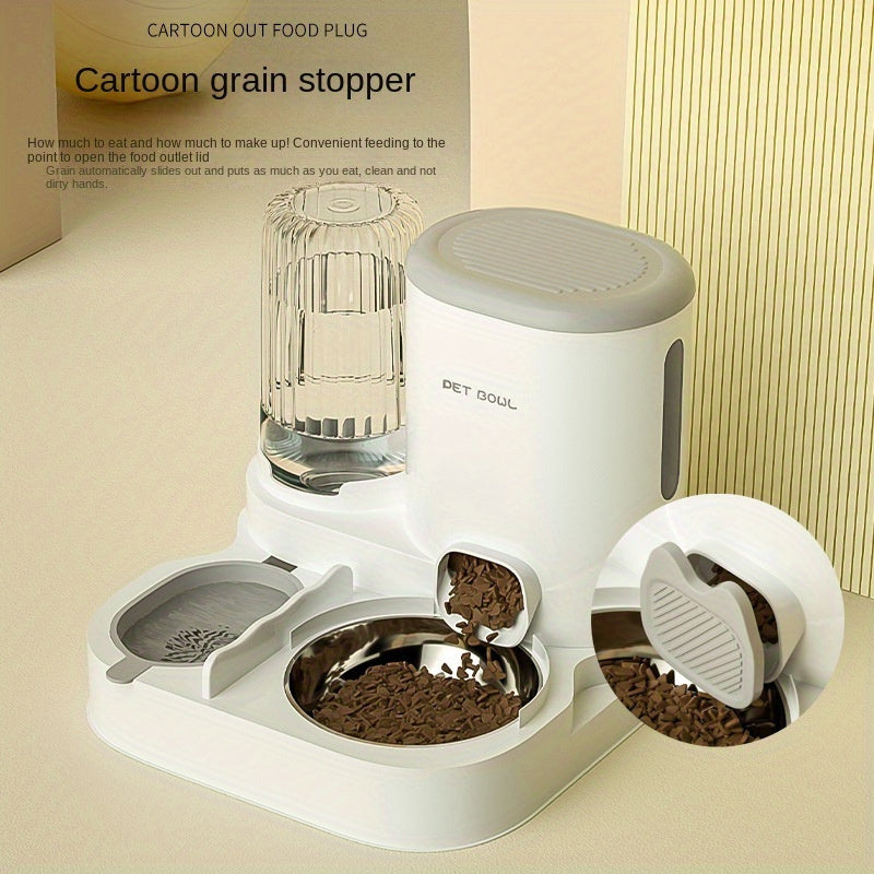 Avtomatik mushuk uchun oziqlantiruvchi va suv idishlari to'plami, ikki idishli, to'kilmaslik uchun siphon, plastmassa
