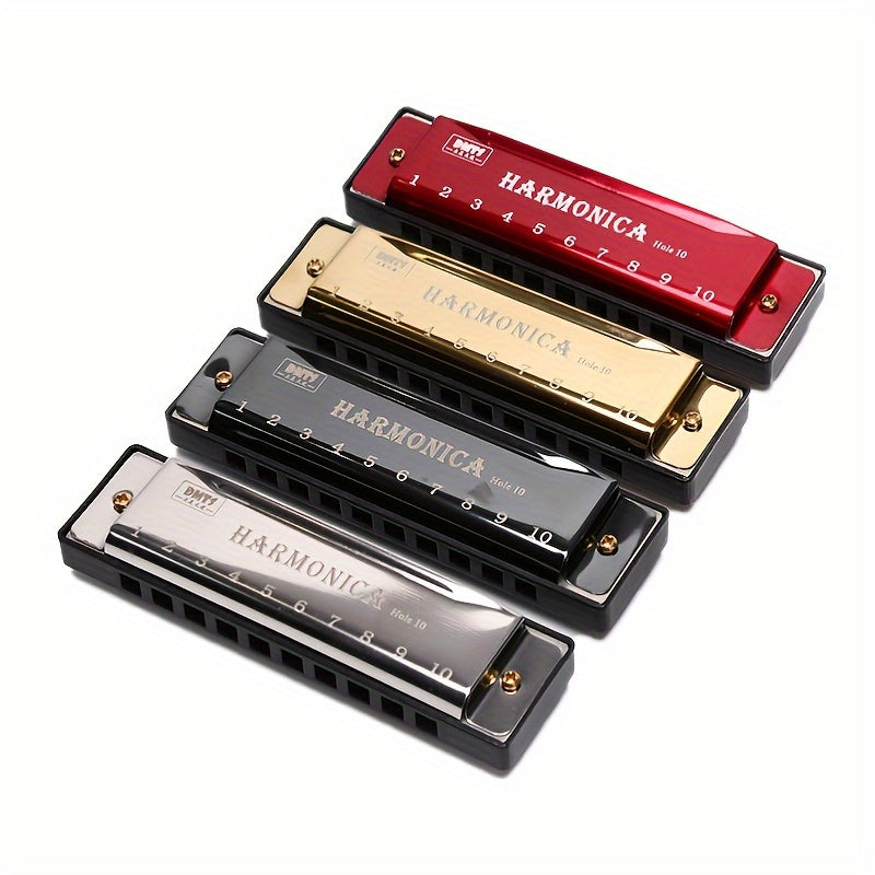 Black 10-Hole Harmonica Polished Metal and Resin for Beginners and Gifting