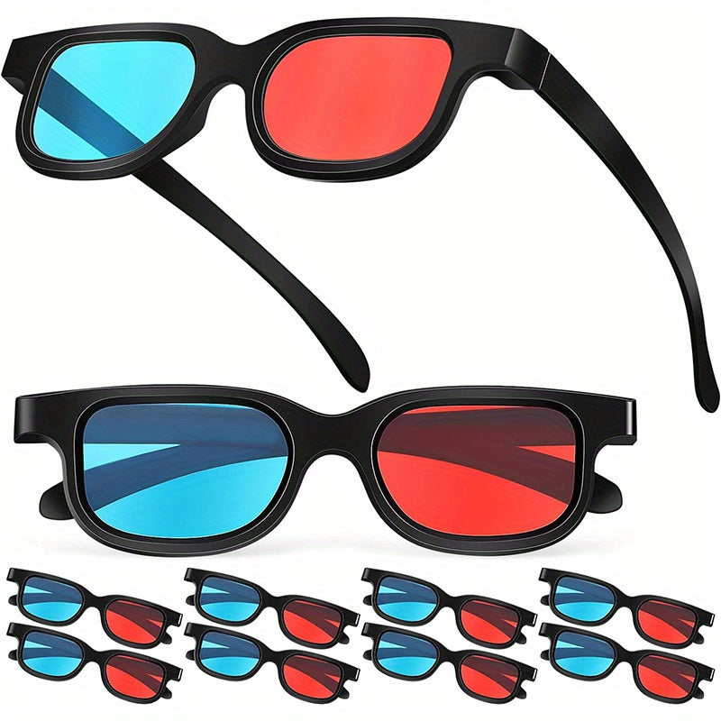 Set of 10 Cartoon 3D Glasses with Red and Blue Lenses Sports Style ABS Resin