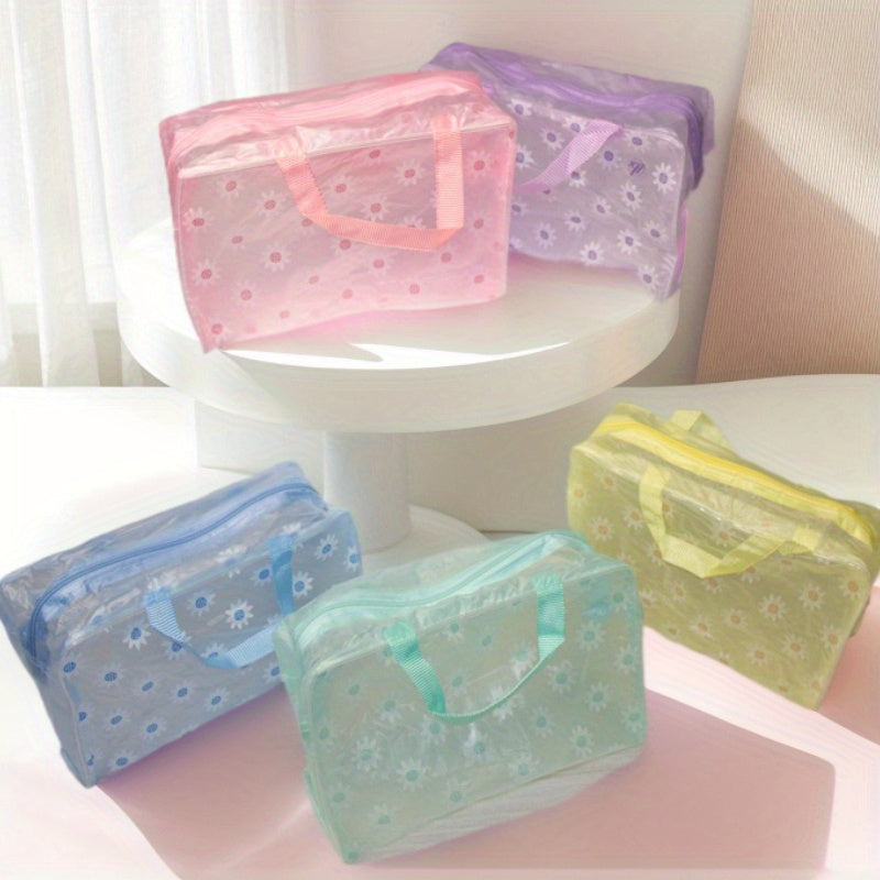 Set of Five Colorful Printed Transparent Frosted Waterproof Zipper Storage Bags for Travel Organizing
