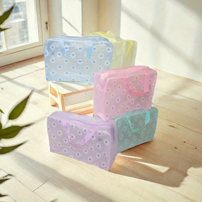 Set of Five Colorful Printed Transparent Frosted Waterproof Zipper Storage Bags for Travel Organizing