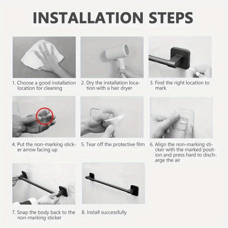 Bathroom Wall Mounted Towel Bar No Drilling 30.48cm 40.64cm 50.8cm