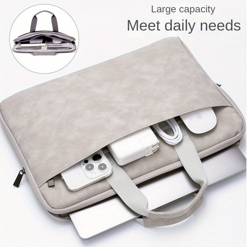 Gray PU Leather Laptop Bag for 13-16 Inch Computers with Organized Compartments