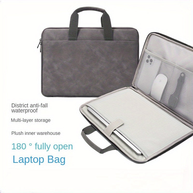 Gray PU Leather Laptop Bag for 13-16 Inch Computers with Organized Compartments