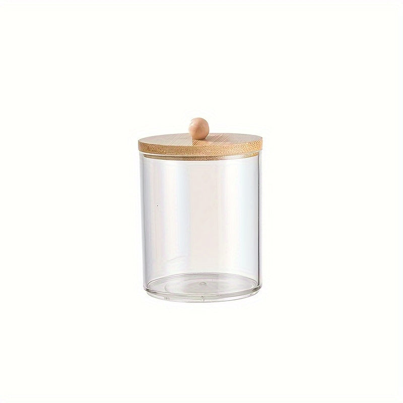 Clear Plastic Storage Jars with Bamboo Lids for Bathroom Organization