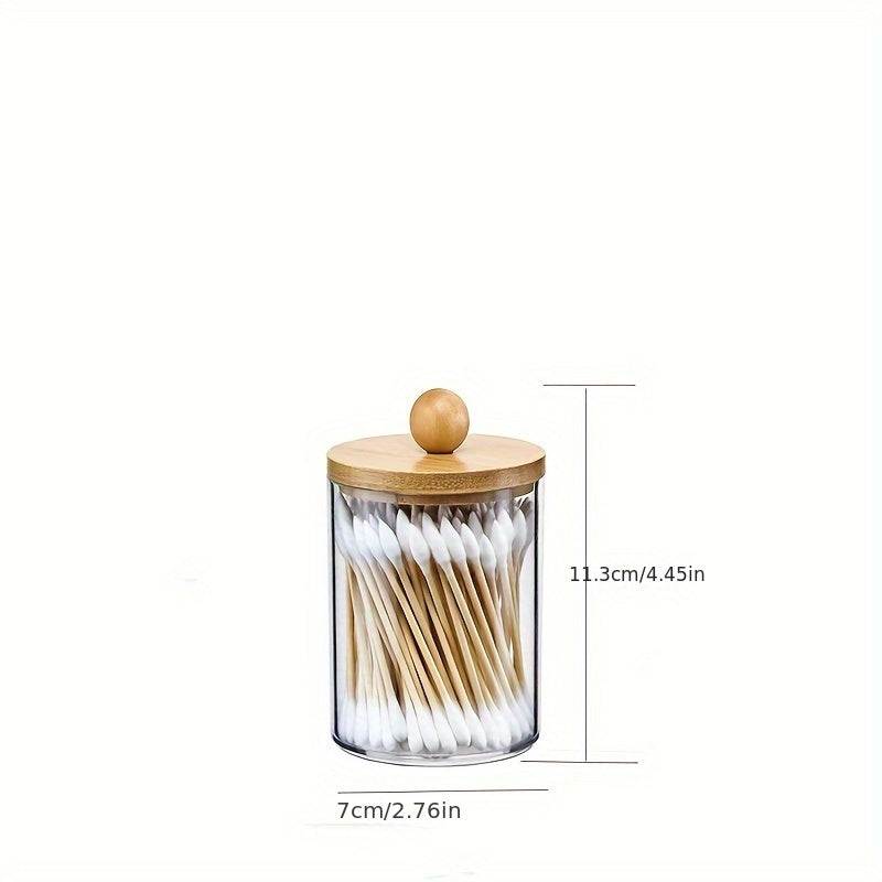 Clear Plastic Storage Jars with Bamboo Lids for Bathroom Organization