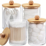 Clear Plastic Storage Jars with Bamboo Lids for Bathroom Organization