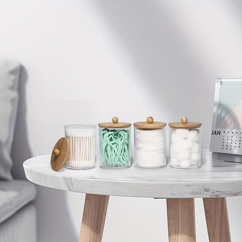 Clear Plastic Storage Jars with Bamboo Lids for Bathroom Organization