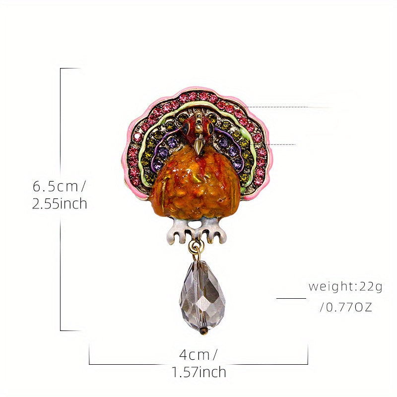Enamel Turkey Brooch Pin for Thanksgiving and Holiday Events Fashion Accessory